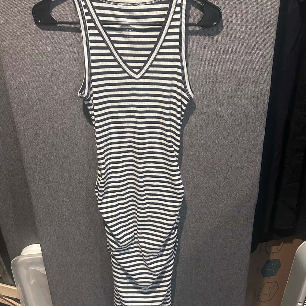 a new day Navy and White Striped Midi Dress